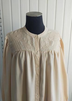 Блуза с пышными рукавами кремового цвета tu, из лиоцелла с вышивкой , 14р.10 фото