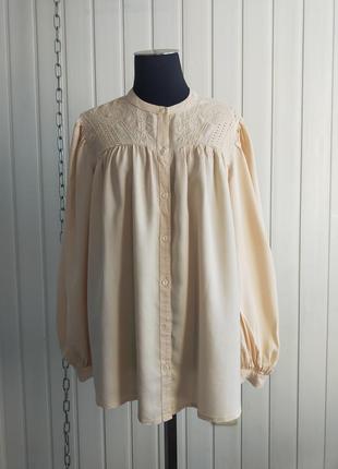 Блуза с пышными рукавами кремового цвета tu, из лиоцелла с вышивкой , 14р.9 фото