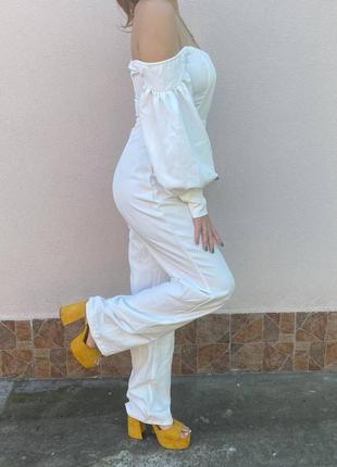 Білий комбінезон з корсетом і широкими штанами , белый комбинезон с корсетом и широкими штанами5 фото