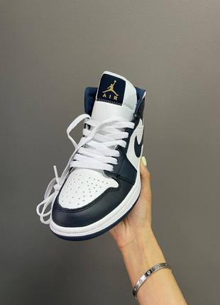 Кросівки nike air jordan 1 retro white blue gold3 фото