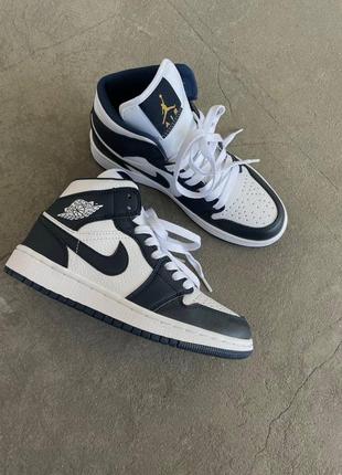 Кросівки nike air jordan 1 retro white blue gold1 фото