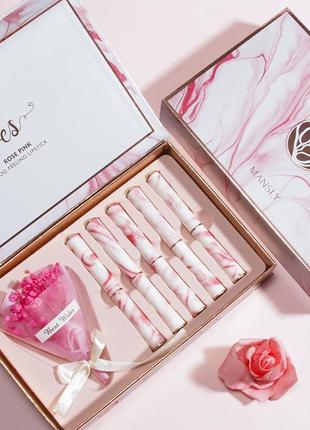 Новый набор матовых увлажняющих губных помад подарочный mansly розовый3 фото