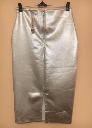 Эффектная серебристая юбка  карандаш, river island.3 фото