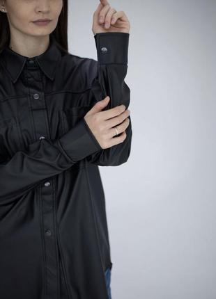 Рубашка oversize экокожа чёрная1 фото