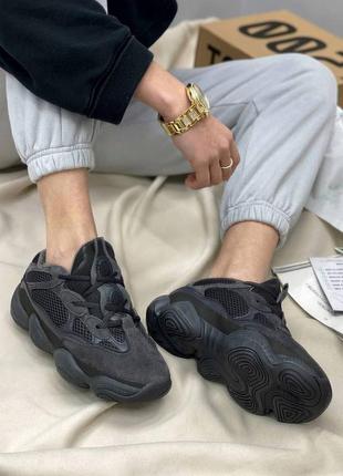 Нереальные зимние кроссовки adidas yeezy boost 500 black fur чёрные на меху 36-45 р1 фото