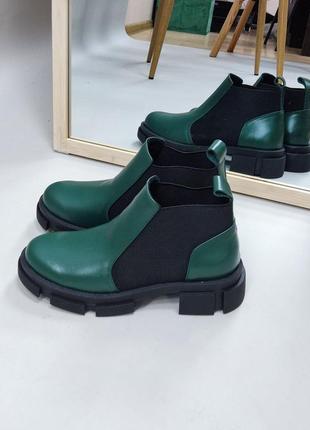 Стильные ботинки кожаные зелёные цвет на выбор6 фото