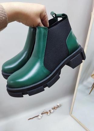 Стильные ботинки кожаные зелёные цвет на выбор2 фото