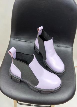Стильные кожаные лиловые ботинки цвет на выбор3 фото