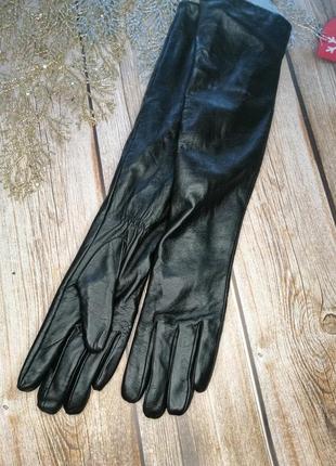 ❤️ рукавички довгі шкіряні чорні, короткому хутрі 🎉