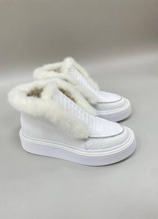 Эксклюзивные ботинки лоферы натуральная итальянская кожа и замша люкс с норкой белые2 фото