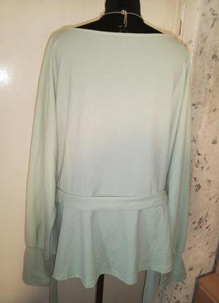Красивейшая,мятная,трикотаж-стрейч блузка с жемчугом и поясом,большого размера,shein5 фото