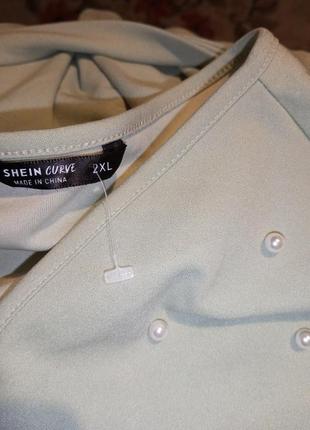 Красивейшая,мятная,трикотаж-стрейч блузка с жемчугом и поясом,большого размера,shein9 фото
