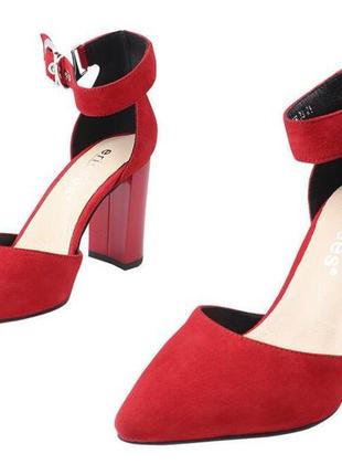 Туфлі жіночі з натуральної замші, на великому каблуці, червоні, erisses, 345 фото