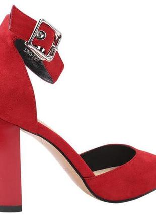 Туфлі жіночі з натуральної замші, на великому каблуці, червоні, erisses, 344 фото