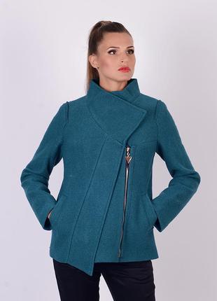 Полупальто на молнии 42-50р из вареной шерсти изумрудное, синее, красное, черное