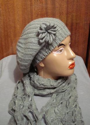 Набор серый берет и шарфик