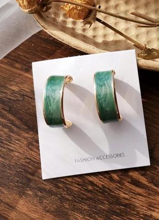 Серьги серёжки сережки перламутровые полукруглые круглые полукольца кольца широкие в стиле ретро винтаж винтажные зелёные зеленые1 фото