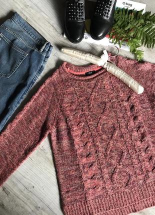 Теплый свитер крупная вязка косичка меланж 42р4 фото
