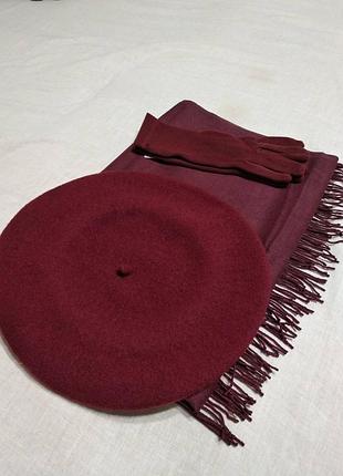 Комплект чешский фетровый берет tonak fezko и палантин с перчатками в тон