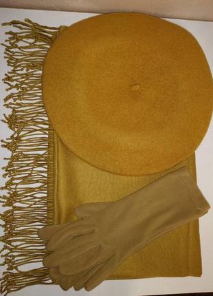 Комплект чешский фетровый берет tonak fezko и палантин с перчатками в тон