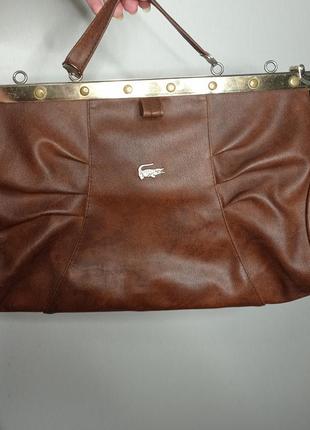 Вінтажна шкіряна антикварна ретро дизайнерська сумка lacoste ридикюль саквояж вінтаж раритет lacoste1 фото
