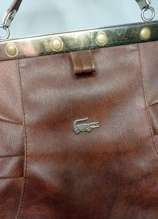 Винтажная дизайнерская антикварная кожаная ретро сумка ридикюль саквояж ретро раритет lacoste3 фото