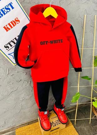 Off-white крутий теплий костюм із якісної турецької тринитки з начосом.10 фото