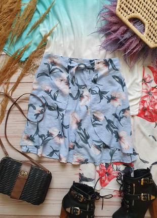 Натуральная цветочная юбка клеш с поясом6 фото