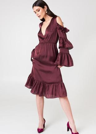 💙💛 розкішн вечірня коктейльна сукня міді з відкритими плечима у шоколадному кольорі  na-kd3 фото