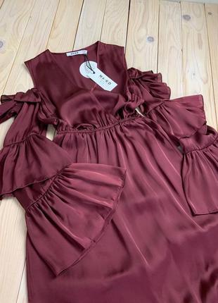 💙💛 розкішн вечірня коктейльна сукня міді з відкритими плечима у шоколадному кольорі  na-kd6 фото