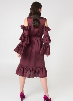 💙💛 розкішн вечірня коктейльна сукня міді з відкритими плечима у шоколадному кольорі  na-kd5 фото