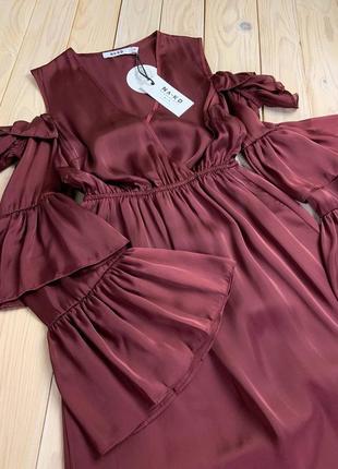 💙💛 розкішн вечірня коктейльна сукня міді з відкритими плечима у шоколадному кольорі  na-kd4 фото