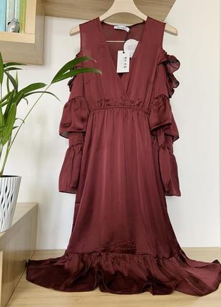 💙💛 розкішн вечірня коктейльна сукня міді з відкритими плечима у шоколадному кольорі  na-kd2 фото