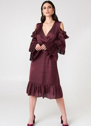 💙💛 розкішн вечірня коктейльна сукня міді з відкритими плечима у шоколадному кольорі  na-kd8 фото