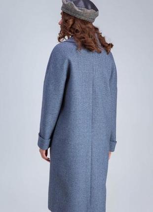 Пальто женское миди демисезонное шерстяное, цвет - джинс, прямое свободное оверсайз oversize4 фото