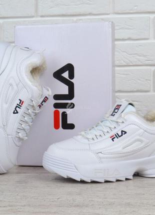 Кроссовки кожаные зимние disruptor 2 white женские фила белые на меху1 фото