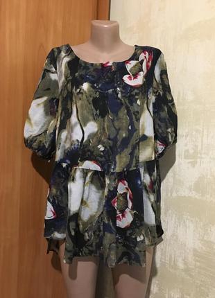 Бавовняна блуза з баскою,в принт,бавовна
