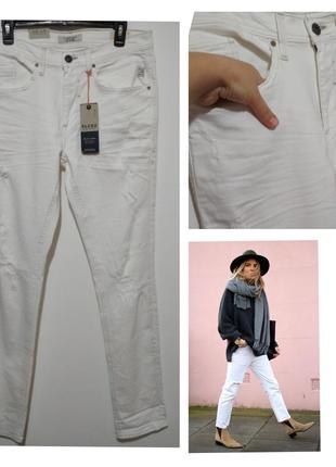 Фирменные базовые белые рваные джинсы скини котон (высокий рост) супер качество!!!