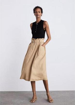 Бежевая льняная юбка zara