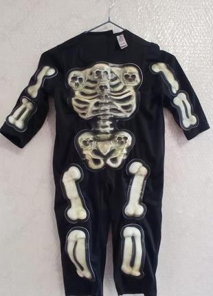 Карнавальний костюм скелета до хелловіну або маскараду на 3-4 роки з випуклими кістками
