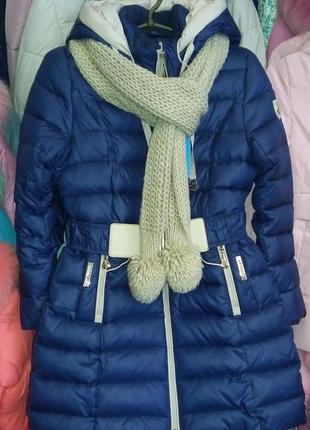 Зимнее пальто кико на девочку 134-164р с шарфом1 фото