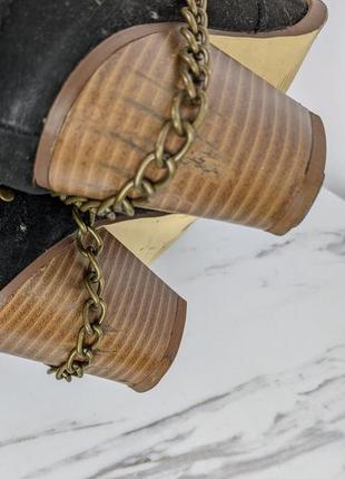 Ботинки казаки ботильоны с цепями черные под замшу, just fab6 фото