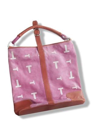 Сумка tod's hobo bag (t monogram pink suede and brown leather)3 фото