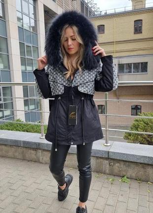 Жіноча парка зимова парка натуральне хутро 80 см парка