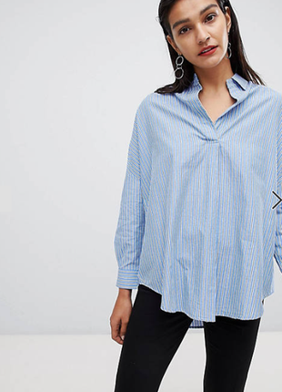 Рубашка оверсайз полосатая блуза в полоску объемная хлопковая блузка2 фото