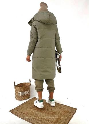 Зима!! куртка пуховик пальто с капюшоном длинное дутик оверсайз свободного кроя хаки оливка милитари зеленая фуксия малина розовая желтый горчица3 фото