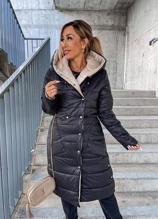 Шик😃стильна куртка пальто лаке на кнопках двостороння