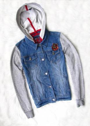 Джинсовая джинсова куртка бомбер толстовка худи худі с капюшоном caprice1 фото