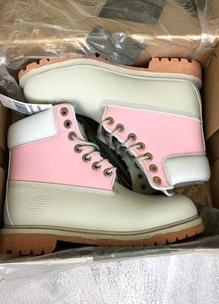 Женские высокие ботинки timberland grey/pink (термо)7 фото