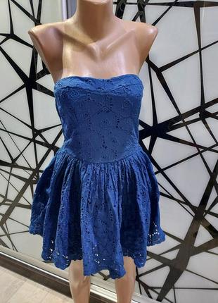 Шикарное платье бюстье из прошвы abercrombie&fitch синий электрик м2 фото